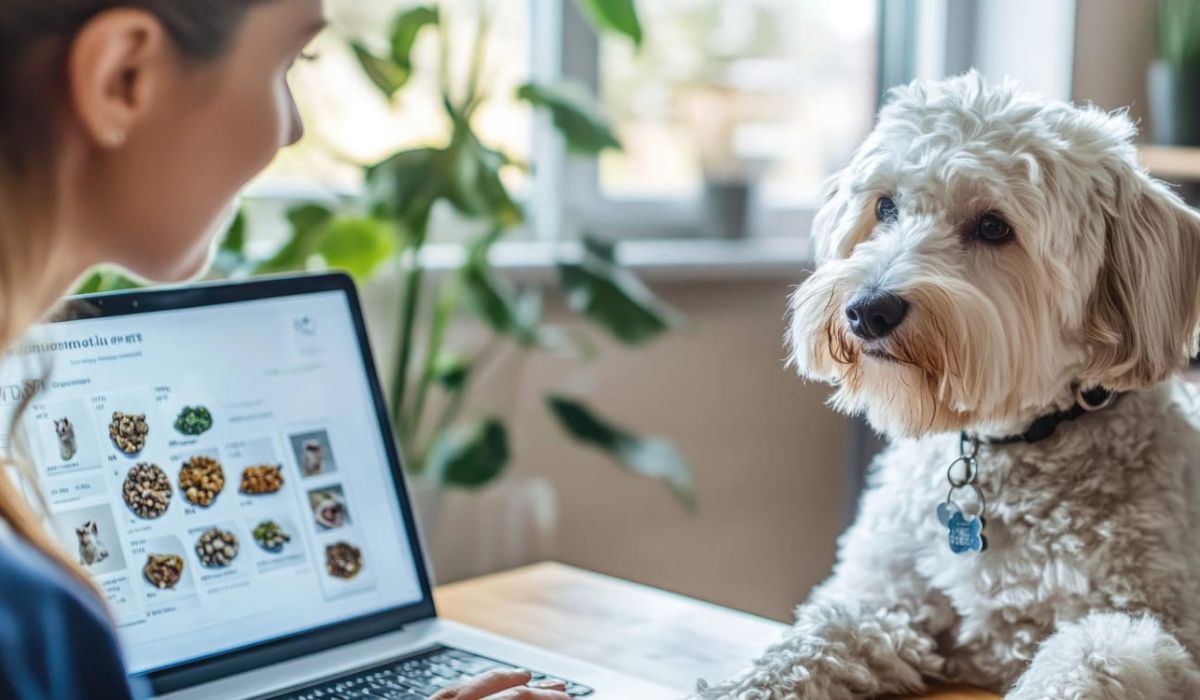 Dog and owner with laptop